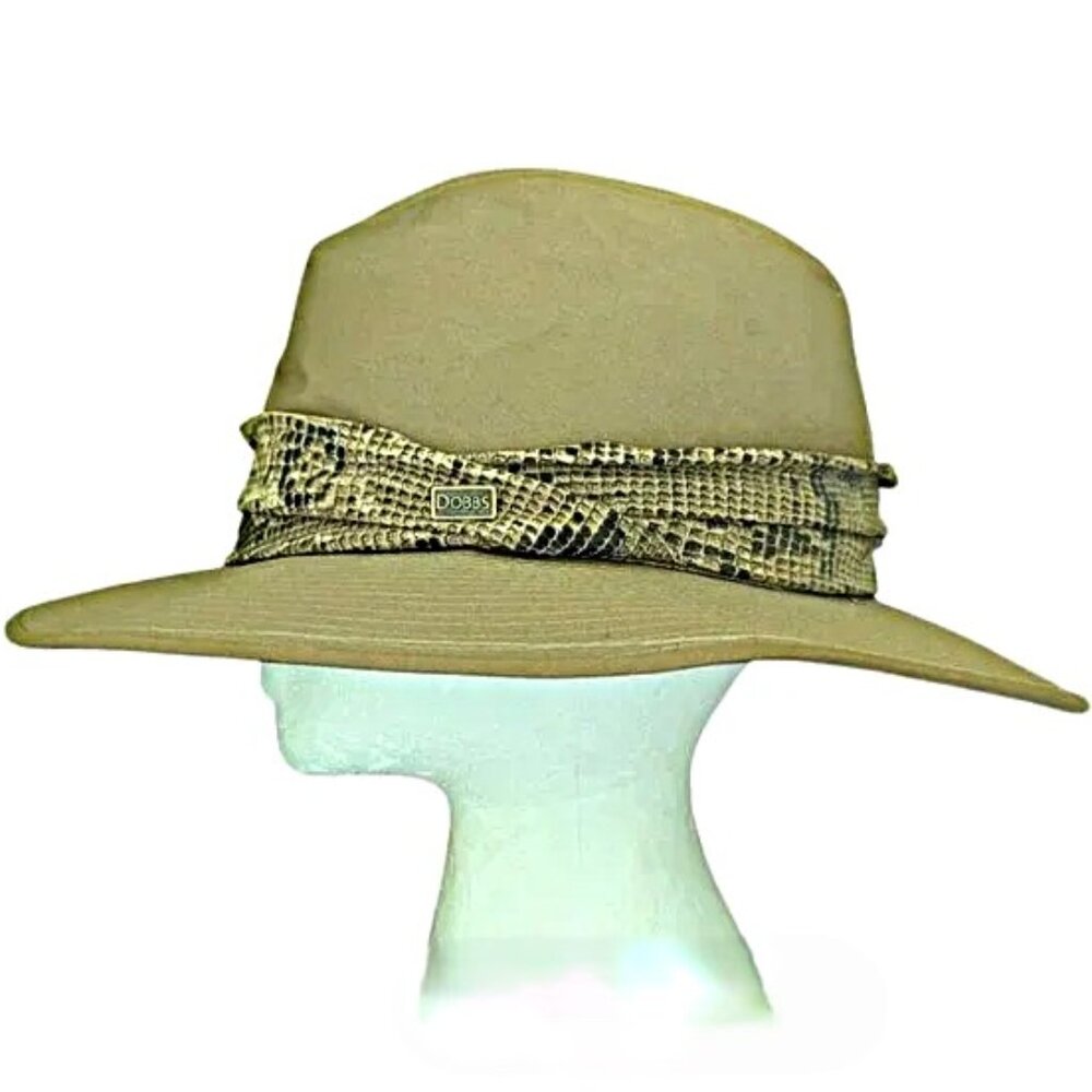 Dobbs Safari Hat Backtrails Snake Print‎ Sash Khaki Canvas Structured Unisex